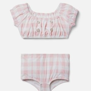Janie and Jack GINGHAM PUFF SLEEVE 2-PIECE SWIMSUIT